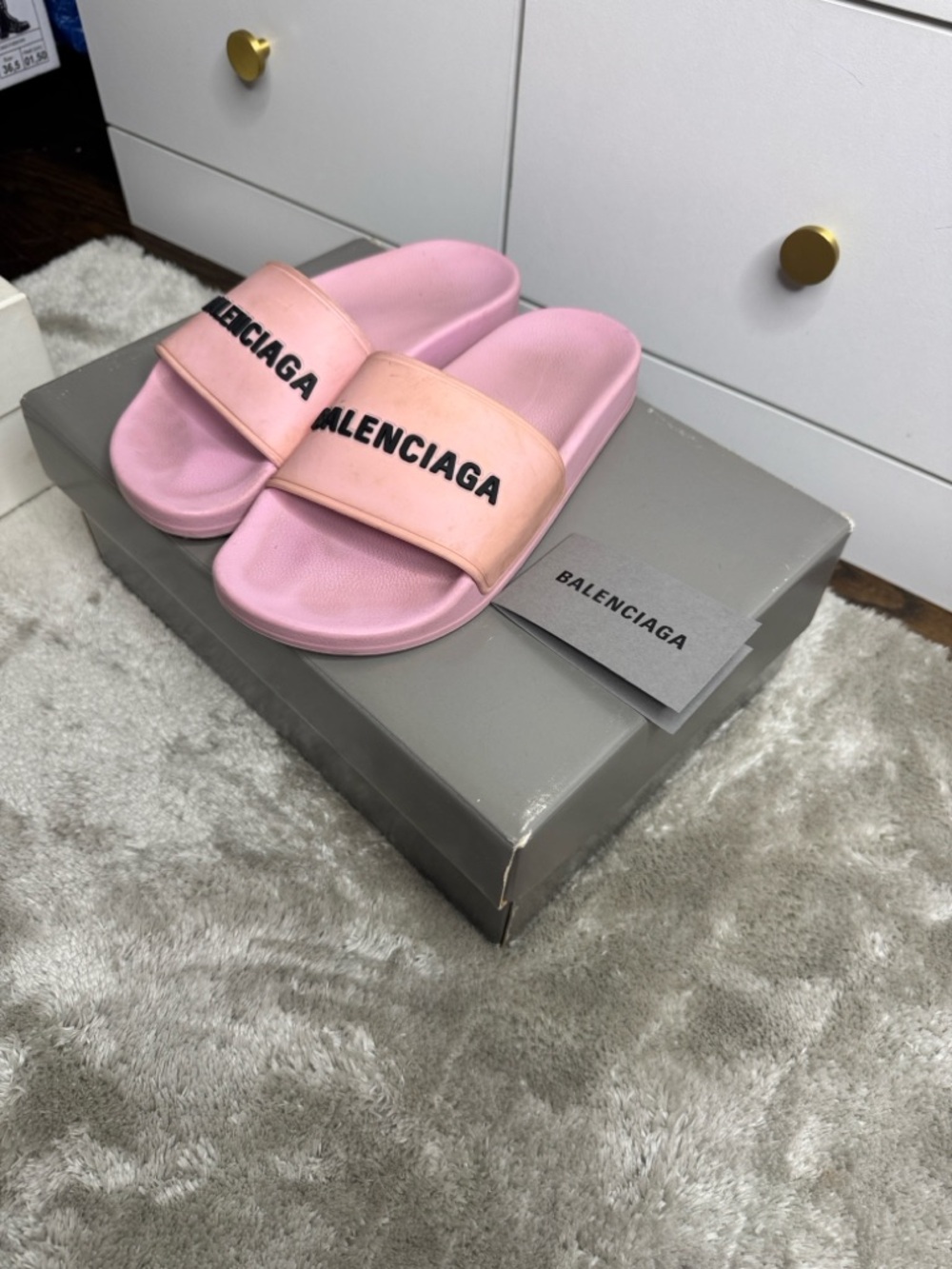 Balenciaga Pastel Pink Logo Slide Sandals